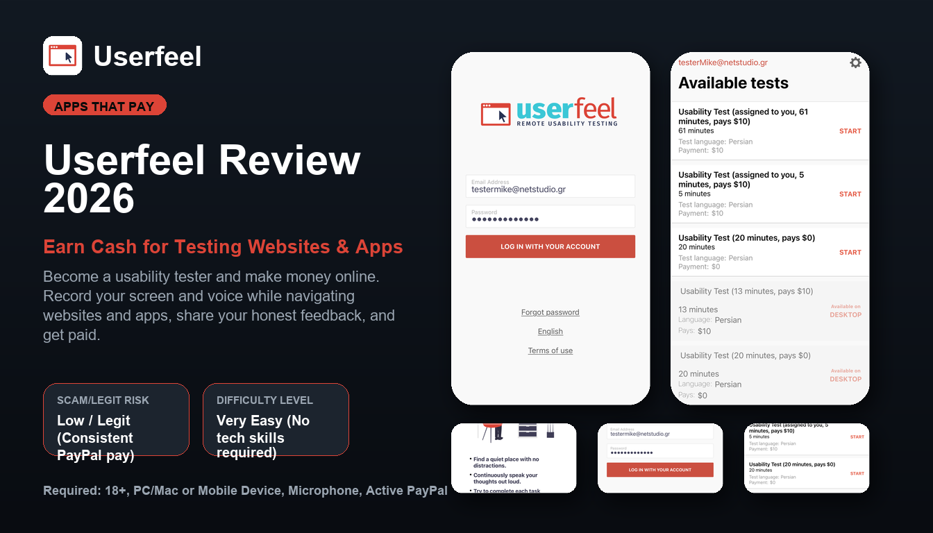 Userfeel : Earn Cash for Testing Websites & Apps
